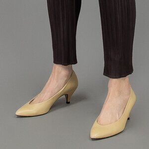 Beige Pointed Toe Kitten Heel Pumps Classic Low Heel Shoes for Women Office Shoe